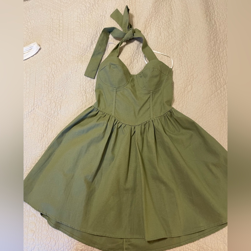 Princess Polly Sage Green Halter Mini Dress